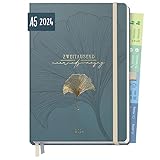 Chäff-Timer Premium Kalender 2024 A5 [Blue Ginkgo] Terminplaner für 12 Monate |...