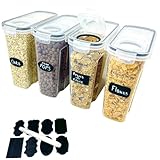 CrowdLox Müsli-Vorratsdosen, 4 l, mit Etiketten, 4-teiliges Set, BPA-frei, luftdicht,...