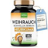 Weihrauch Kurkuma Vergleichssieger, 180 Kapseln hochdosiert Boswellia Serrata 2000mg, 85%...