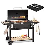 Klarstein Holzkohle Grill Groß, BBQ-Grill, Holzkohlegrill-Wagen mit Holzablagen,...