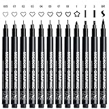 AKARUED Schwarz Fineliner Stifte, 12 Stück Handlettering Stifte Fineliner Set...