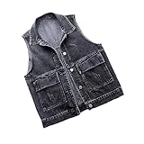 ORDOBO Jeansweste Für Damen - Frauen Frühling Herbst Ärmellose Weste Tops Kurze Jacke...