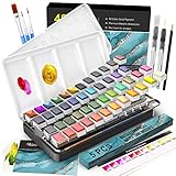 Aquarellfarben Set, RATEL Aquarell Malkasten Inklusive 48 Farben Festes Pigment + 3 Pinsel...