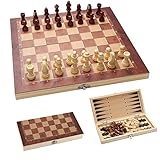 Tubiaz Schachspiel aus Holz, Handgefertigtes Holzschachbrett, 3 in 1 Schachspiel und Dame...