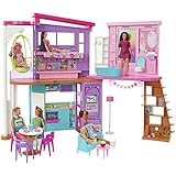 Barbie HCD50 - Malibu Ferien-Haus (klappbar), Puppenhaus mit Möbeln und diversen...