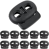 2-Loch Kordel Stopper, 10 Stück, in Schwarz, bis Ø 4 mm Kordel, Band Klemme für Jacke,...