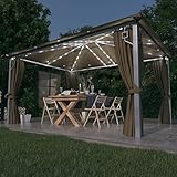 Pavillon mit Vorhang & LED-Lichterkette, 4 x 3 m, taupe Aluminium, Pavillon, Farbe: Taupe