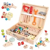 YULEYU Werkzeugkoffer Kinder Holzspielzeug, 54 Stück Montessori Spielzeug mit...