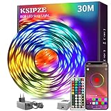 KSIPZE Led Strip 30m RGB LED Streifen mit Fernbedienung Bluetooth Musik Sync...