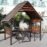 HJDSUDU Massivholz-Pavillon, Outdoor-Hardtop-Pavillon mit Seitenvorhang und Tisch + Stuhl,...