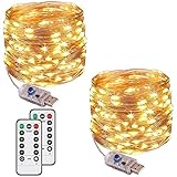 Augone 2 Stück LED Lichterkette mit 120 LEDs, 12M 8 Modi, USB-Stecker, wasserdicht,...