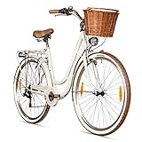 Bergsteiger Marseille 26 Zoll Damenfahrrad, ab 150 cm, Korb aus Rattan, Fahrrad-Licht,...