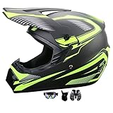 Kinder Motorradhelm Crosshelm, ABS-Schale, Fullface Helm Mtb Motocross Helm Set Mit Brille...