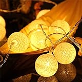 LED Lichterkette Baumwollkugeln mit Stecker, 3,8m 20er Cotton Ball Lichterketten Kugeln...