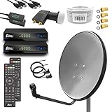 Digital Sat Anlage 60 cm Spiegel inkl. 2X ARLI AH1 Full HD Receiver + Twin LNB + 50 m Koax...