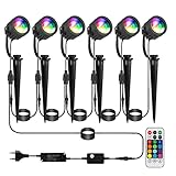 GREEMPIRE Gartenbeleuchtung RGB 6er Set RGB LED Gartenstrahler mit Erdspieß RGB...