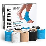 TRUETAPE® Haftbandage | Selbstklebender Verband I 12 Rollen Verbandsmaterial in vier...