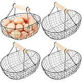 Beeveer 4 Stück Eierkorb mit Holzgriff Metalldraht Eiersammelkorb Hühnereierhalter...