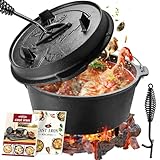 OVERMONT Dutch Oven Gusseisen Topf - Eingebrannter Feuertopf mit Füßen 2in1 Deckel...