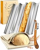 KRUSTENZAUBER Baguette Backform Antihaft inkl. Bäckerleinen u. Bäckermesser - 4er...