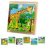 Würfelpuzzle Holz, Bilderwürfel Holz, 3D Bilderwürfel Puzzlespiele 6 in 1...