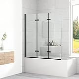WOWINNE Duschwand für Badewanne 120x140cm Duschtrennwand Schwarz 3-teilig Faltbar...