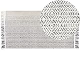 Beliani Wohnzimmerteppich aus Wolle dekorative Fransen 80 x 150 m Weiß und Grau Omerli