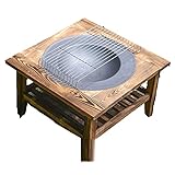 Feuerstelle mit BBQ Grill Regal, Outdoor Feuerstelle Tisch mit doppeltem Holzregal...