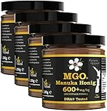 BEE NATURAL Manuka Honig MGO® 600+ 1000g (= 4 x 250g) / ECHTGLAS GLAS / Manuka-Honig MGO...