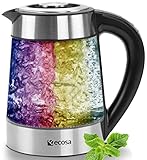 Glas Wasserkocher 1,7 Liter | 100% BPA FREI | 2200 Watt | Edelstahl mit Temperaturwahl |...