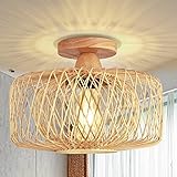 FRIDEKO HOME Vintage Bambus Deckenleuchte-Retro Bambus Holz Lampenschirm Deckenlampe E27...