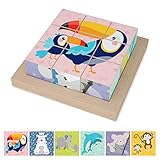 Merle Toys - Bilderwürfel Puzzle aus Holz: Montessori Spielzeug für Kinder ab 2 3...