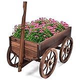 GOPLUS Blumenkasten mit Wagenrad, Pflanzkasten aus Massivholz, Hochbeet mit Griff,...