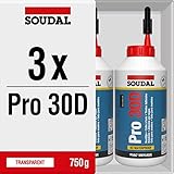 Sparset 3x 750ml Soudal Pro 30D wasserfester gebrauchsfertiger Holzleim auf PVAC-Basis