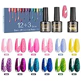 NAILABY Glitzer UV Nagellack, Reflektierend Funkelnd Shellac Nagellack UV Farbgel Set für...