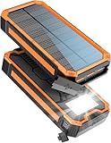 Solar Powerbank 20000 mAh, PD20W Wasserdichtes Solar Ladegerät USB C Externer Akku...