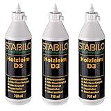 3x Stabilo Holzleim D3 750ml, Leim, Holzkleber, Kaltleim, Einkomponentenleim, Holz Kleber...