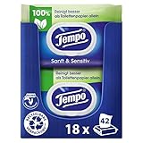 Tempo Toilettenpapier, feucht, sanftundsensitiv Trio-Pack (18 Packungen x je 42 Blatt),...