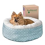 Furhaven Hundebett, rund, klein, Donut-Design, Plüsch- und Diamantdruck, waschbar, Gr. S,...