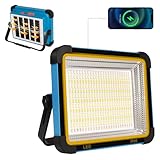 LED Baustrahler Akku, Solar Arbeitsleuchte Tragbare Abstimmbar 100W Äquivalent, 5 Modi...