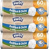 Swirl Reißfest & Dicht Müllbeutel mit Zugband, 60L, 3er Multipack mit 24 Beuteln, Extra...