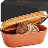 Steinzeit Design Brotkasten - Brotbox aus atmungsaktivem Ton – Brotkasten Keramik mit...