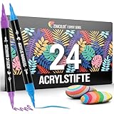 Zenacolor 24 Acrylstifte für Steine wasserfest mit Doppelspitze (feine Spitze und Pinsel)...