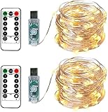 BXROIU 2 x 100LEDs Lichterkette 10 Meter Silbernedraht USB-Anschluss mit Fernbedienung 8...