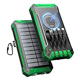 Solar Powerbank 26800mAh mit 4 Kabeln, Wireless Solar Powerbank USB-C 15W Schnellladung 6...