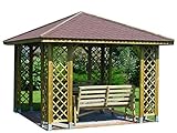 GARTENLAUBE HOLZPAVILLON PAVILLON MIT HOLZDACH 3m x 3m (Außenmaß 3.45m) Pfostenstärke:...