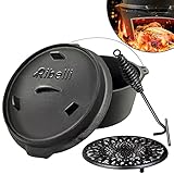 Ribelli BBQ Dutch Oven [ca. 9,5 Liter], Feuertopf aus schwarzem Gusseisen, Kochtopf...