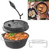 JOIEYOU Dutch Oven Set 7.3L BBQ Feuertopf mit Füßen und Deckel, Gusseisen Topf...