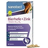 sanotact Bierhefe + Zink • 60 Tabletten Haut Haare Nägel Vegan • Haar Vitamine mit...