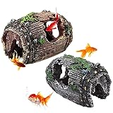 N/S 2 Stück Aquarium Ornament Aquarium Rock Cave Dekoration Aquarium Fass Harz Ornament...